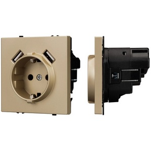 Розетка ARL NOBE зк со шторками с USB тип А+А софт-тач золотой песок SCT-MUAA-SFPL-GD (250V, 16A) (Arlight,) 054290(1)
