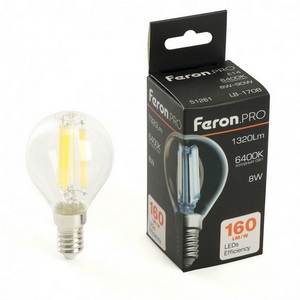 Лампа светодиодная филамент G45 шар 8W 175-265V E14 6400К Feron LB-1708 51261