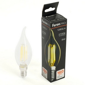 Лампа светодиодная филамент C35T свеча на ветру 8W 175-265V E14 2700К Feron LB-1218 51265
