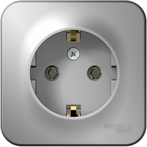 Розетка накладная с заземлением (алюминий) Systeme Electric Blanca BLNRA010113