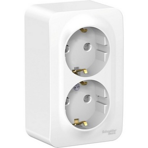 Розетка накладная двойная с заземлением и шторками (белый) Systeme Electric Blanca BLNRA011211