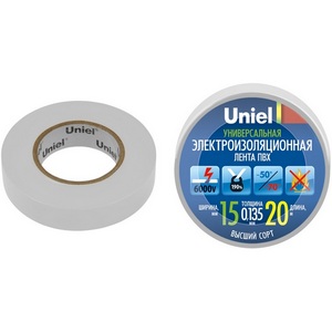 Изоляционная лента 20м, 15мм, 0,135мм, 1шт, белый Uniel UIT-135P 20/15/01 WHT