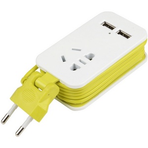 Удлинитель шнур 1,5м., 1 гнездо, б/з, 2USB*1,1A. белый с салатовым Uniel Travel S-CT1-1,5U WHITE/GREEN LM