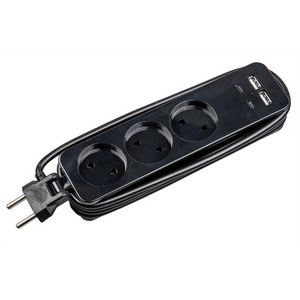 Удлинитель шнур 1,8м., 3 гнездa, 10A, б/з, 2USB+2TYPE C(3,1A). черный Uniel Travel S-CT3-1,8UC BLACK