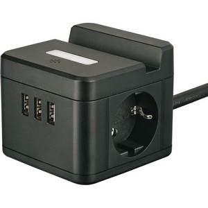 Удлинитель с/з, шнур 1,5м, 2 гнезда, 3 USB, 16А, держатель для телефона. черный Uniel Standard S-GCD2-1,5SBUH BLACK