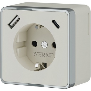 Розетка накладная с заземлением,шторками и USB Type A+С (слоновая кость) Werkel W5071703 (a057699)