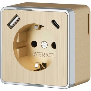 Розетка накладная с заземлением,шторками и USB Type A+С (шампань рифленый) Werkel W5071710 (a057703)