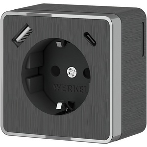 Розетка накладная с заземлением,шторками и USB Type A+С (графит рифленый) Werkel W5071704 (a057704)
